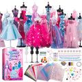 Fashion Design Kit for Girls 400+ Pieces, 3 Mannequins 21 Fabrics Ribbons Trims No-Sew DIY Dress Up Craft Set