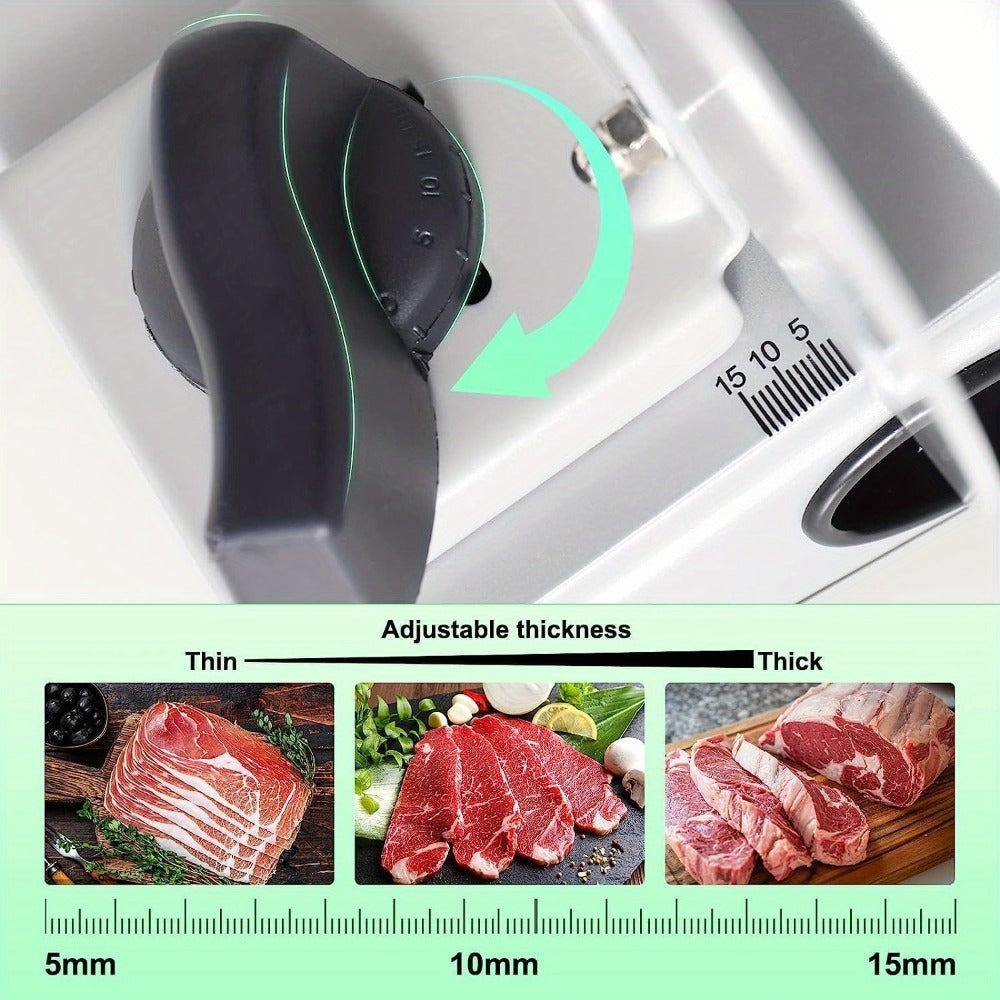 Electric Meat Slicer for Home Use – Deli Food Slicer with 2 Removable Stainless Steel Blades, Adjustable Thickness, Food Carriage for Meat
