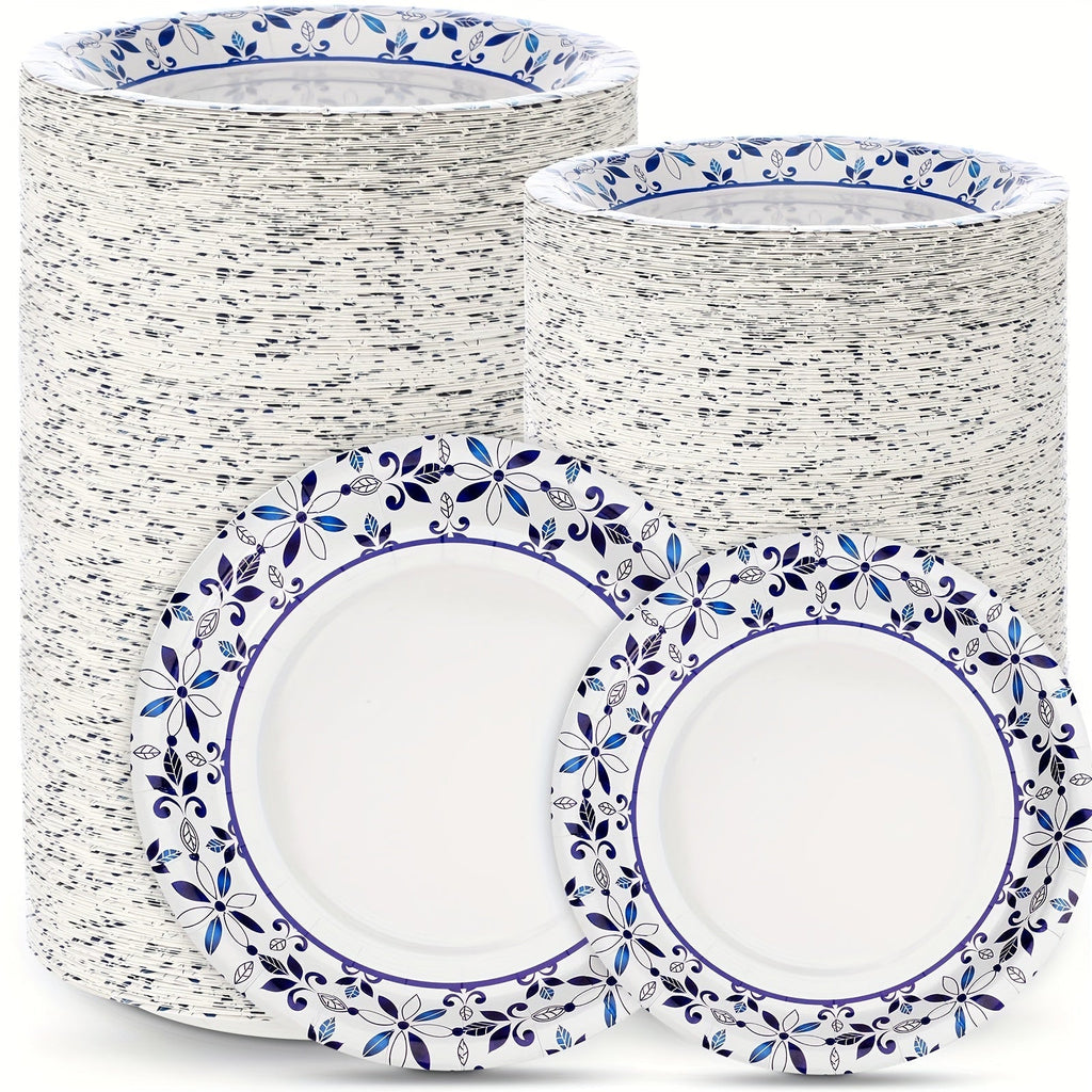 Disposable Paper Plates 300 Pack 9 Inch & 7 Inch Soak Proof Leaf Print for Party Family Gatherings Everyday Use