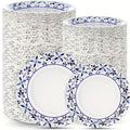 Disposable Paper Plates 300 Pack 9 Inch & 7 Inch Soak Proof Leaf Print for Party Family Gatherings Everyday Use