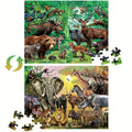 Double Sided Puzzle for Kids 100 Pieces Jungle Animals, 2-in-1 Jigsaw Educational Toy for Boys & Girls Ages 3 4 5 6 7 8
