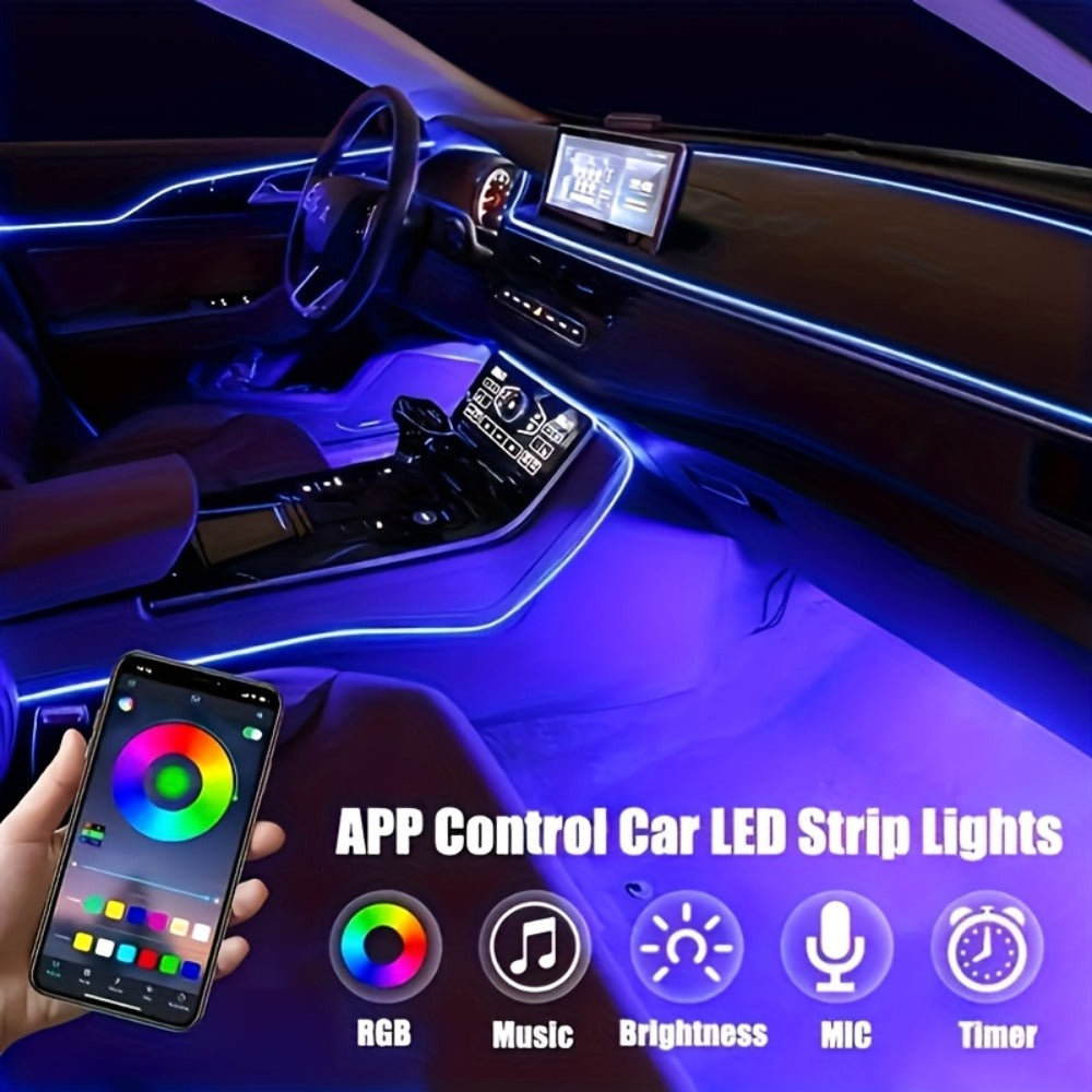Three-Meter Fiber-Optic Car Interior Ambient Light Strip with App, Remote and Music-Sync Controls
