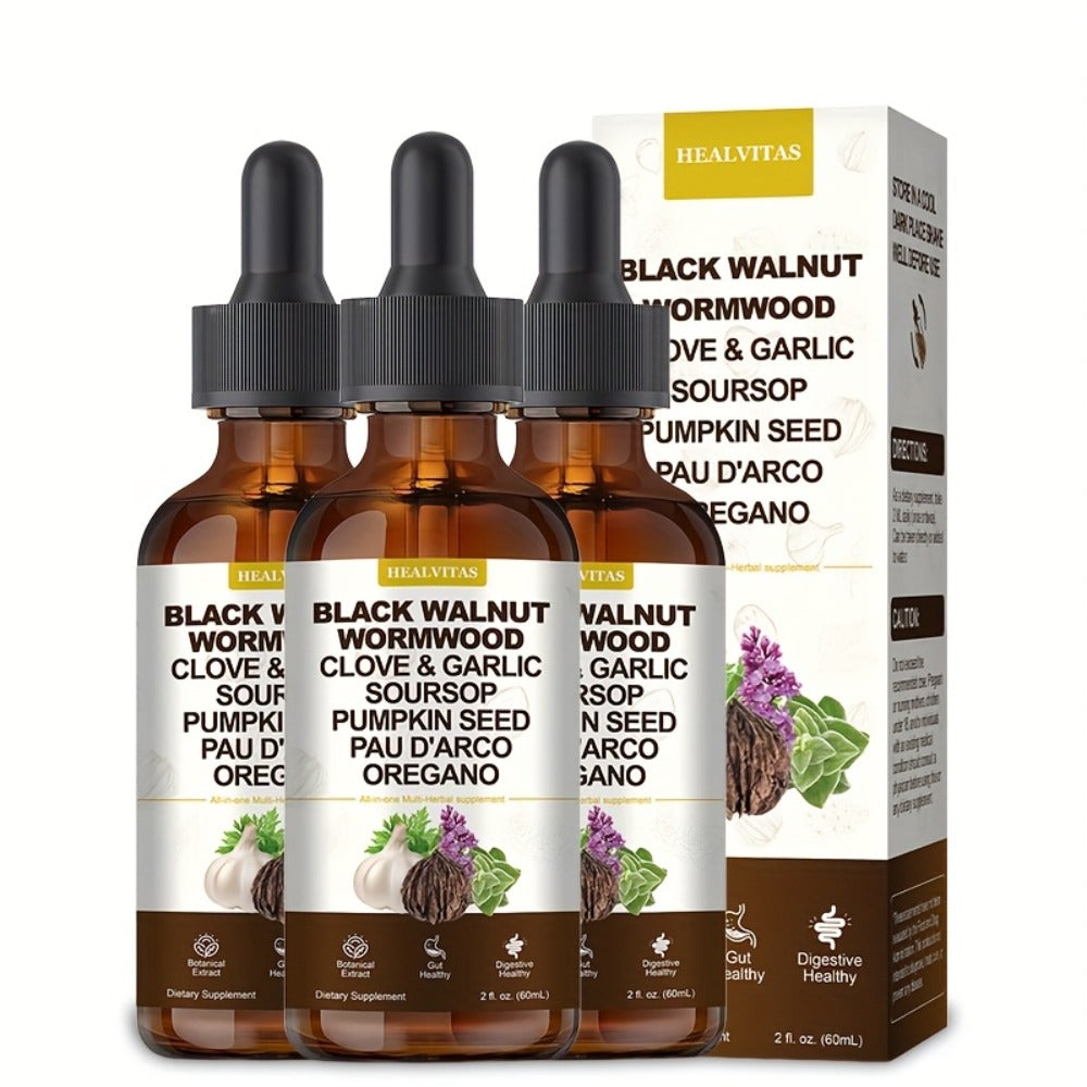 Black Walnut Wormwood Tincture 2 fl oz, Gut Health & Colon Cleanse Herbal Drops with Soursop, Oregano