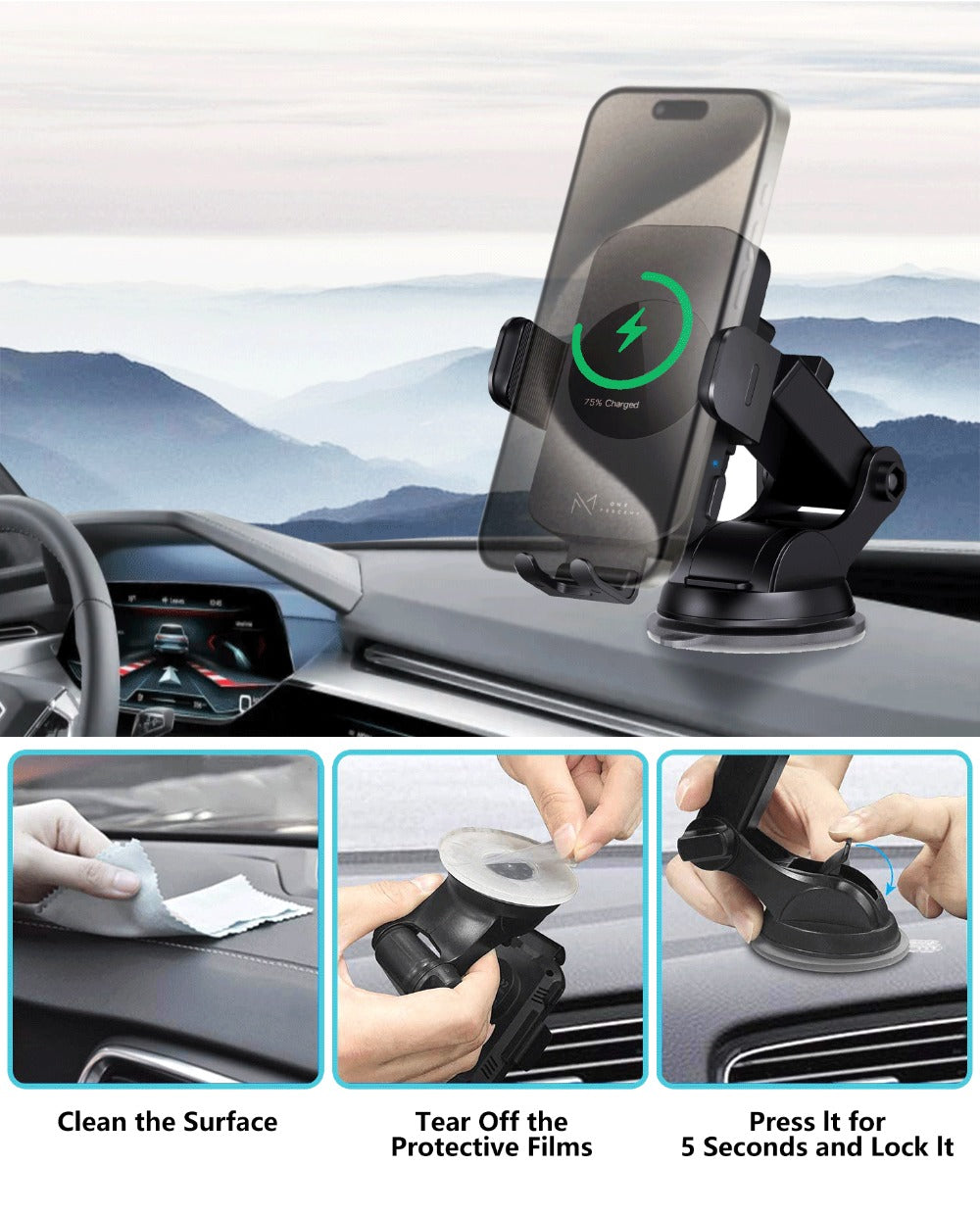 4-Color Wireless Car Charger Mount 15W Qi Auto-Clamping – Fast Wireless Charging Phone Holder for iPhone 17 16 15 14 13 12 11 Pro Max