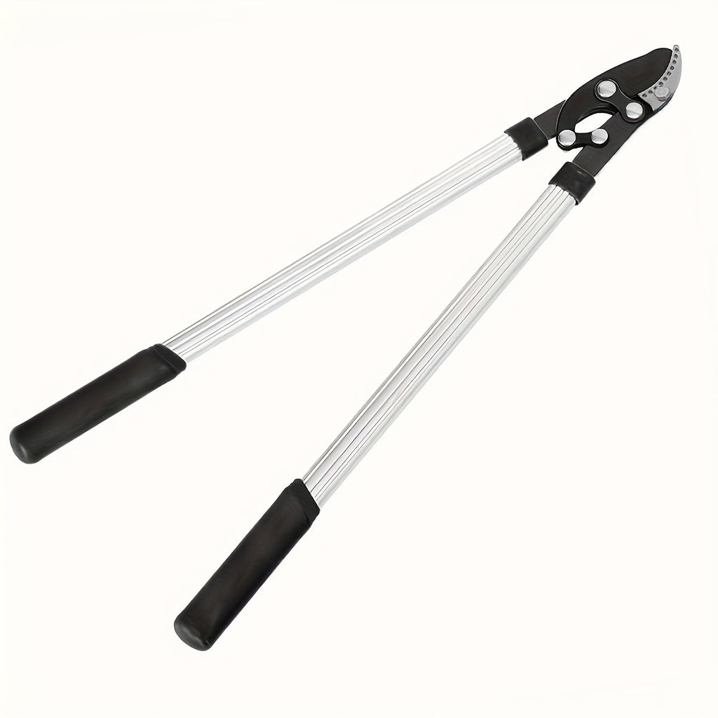 Telescoping Long-Handle Pruning Shears with Silver-Color Shafts, Black Grips and Curved Bypass Blade