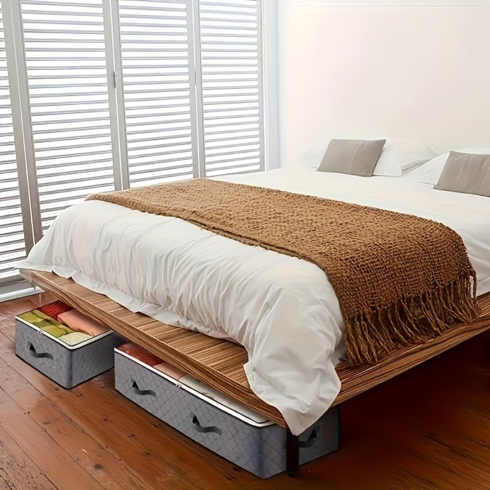 Rolling Fabric Under-Bed Storage Bins with Clear Zip Covers, Label Windows and Black or Gray Sets