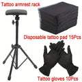 Tattoo Armrest Stand Adjustable Tripod with 15 Disposable Pads & 10 Gloves – 180° PU Padded Arm Leg Rest Portable Collapsible Support