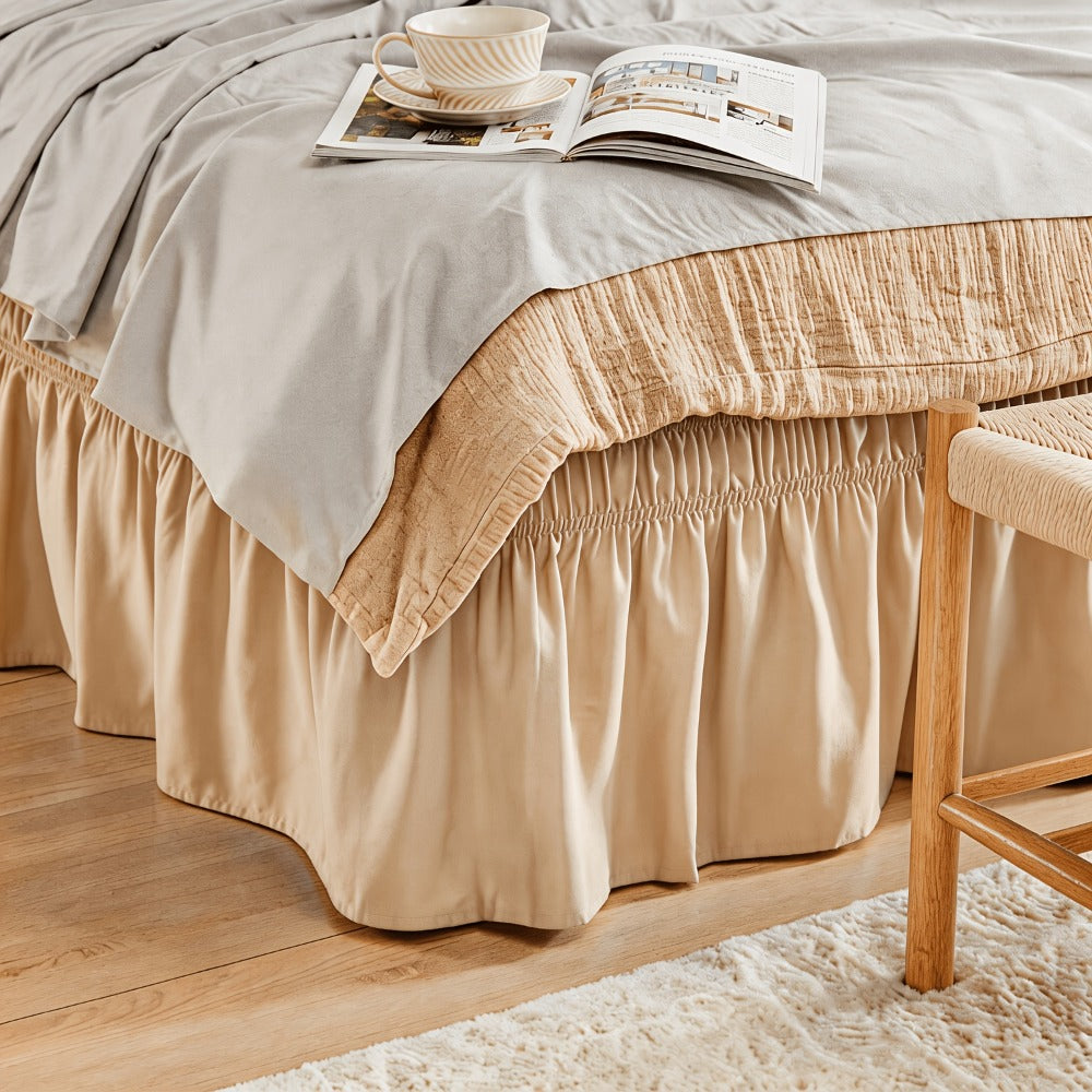Ruffled Bed Skirt with Adjustable Elastic – Twin Full Queen King, 15-Inch Drop, Machine Washable, 30 Colors