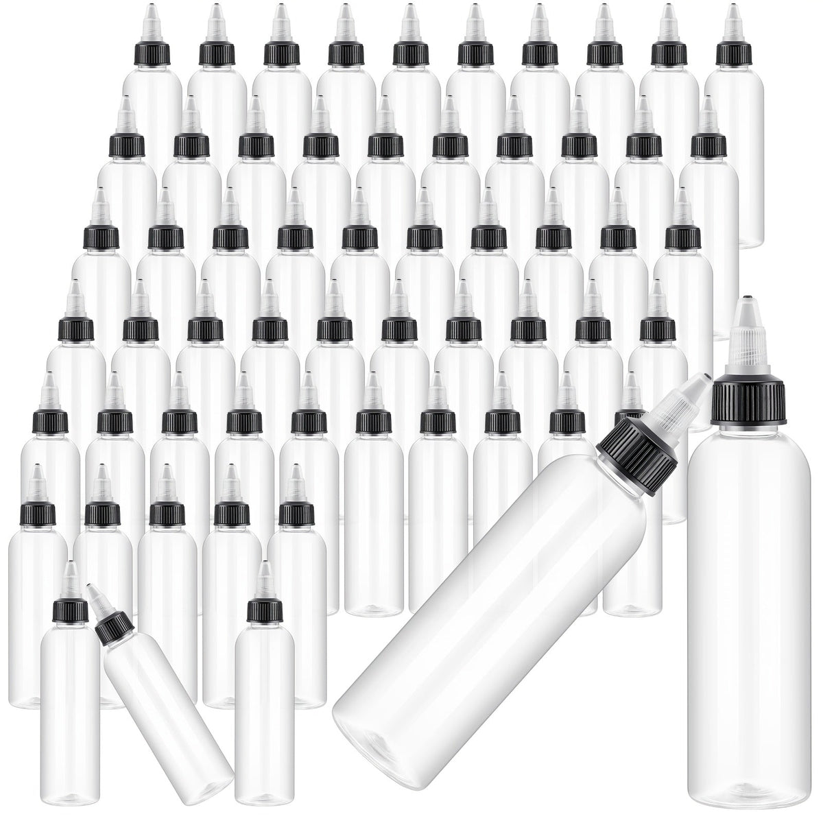 Squeeze Bottles 4oz 100 Pack with Twist Top Caps Empty Plastic Refillable Dispensing Bottles BPA Free for Hair Oil Essential Oil Condiment