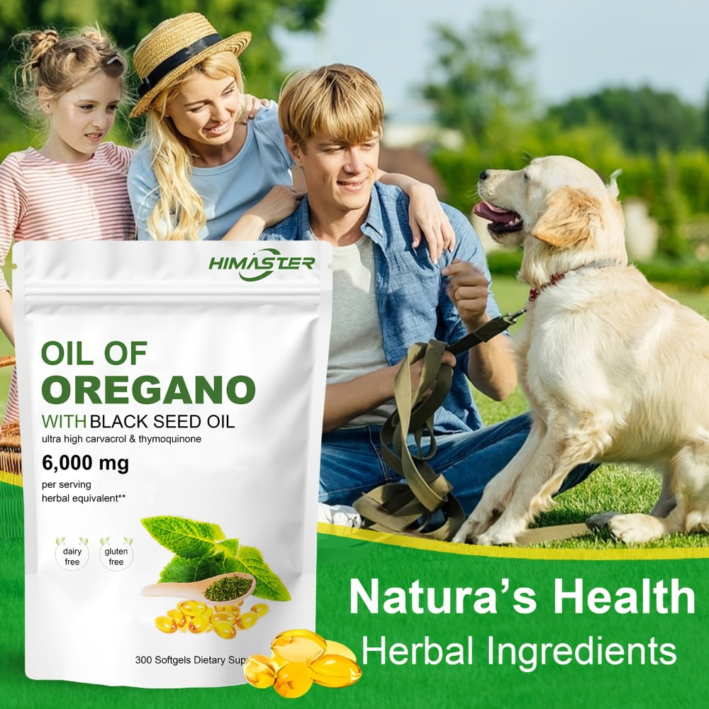Herbal Supplement with HIMASTER Label, Oil of Oregano 6000mg per Serving with Black Seed Oil, 300 Softgels