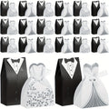 100 Pcs Wedding Party Favor Boxes Dress & Tuxedo Candy Gift Boxes with Ribbon, Vintage Bridal Shower Birthday Bags Bulk Decoration