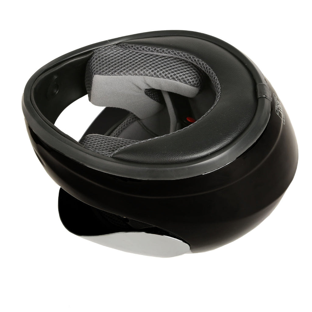 Motorcycle Helmet TCMT Gloss Black Full-Face Shell with Clear Shield, Large Variant, Padded Interior and Rear Vents