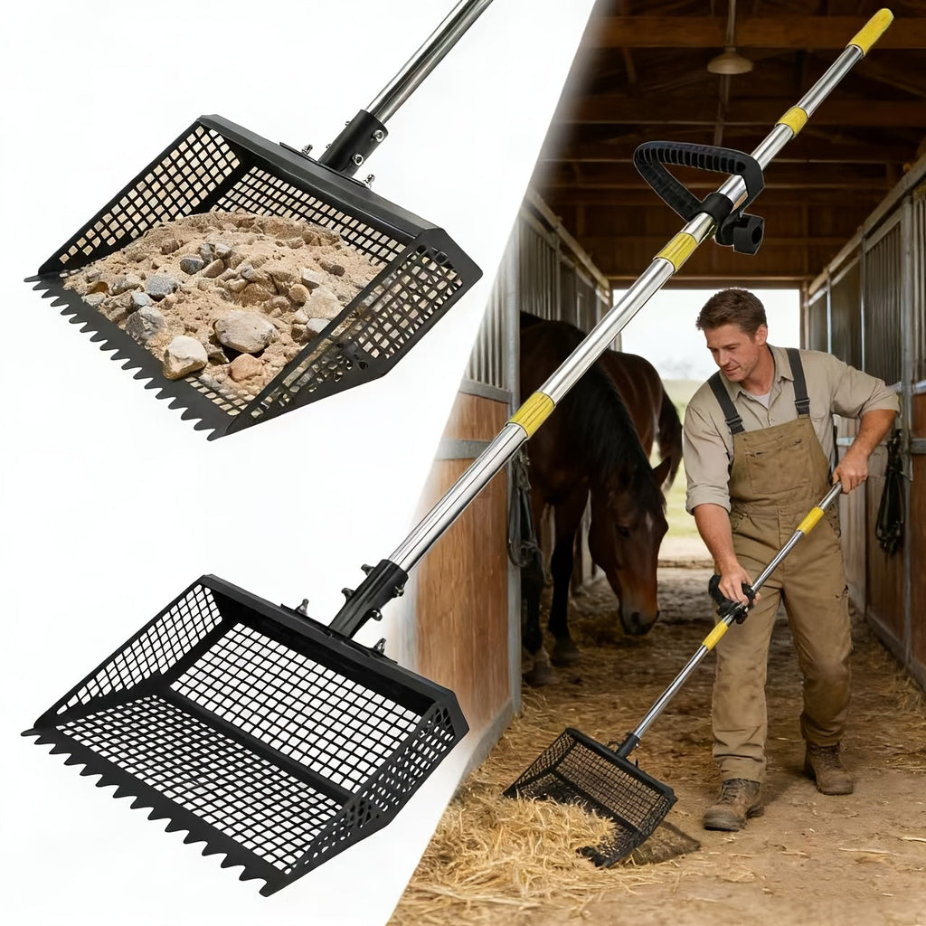 Cat Litter Scooper 2-in-1 Heavy Duty Rake with Adjustable 26–76" Stainless Steel Handle, Shatterproof Sand Sifting Shovel for Litter Box