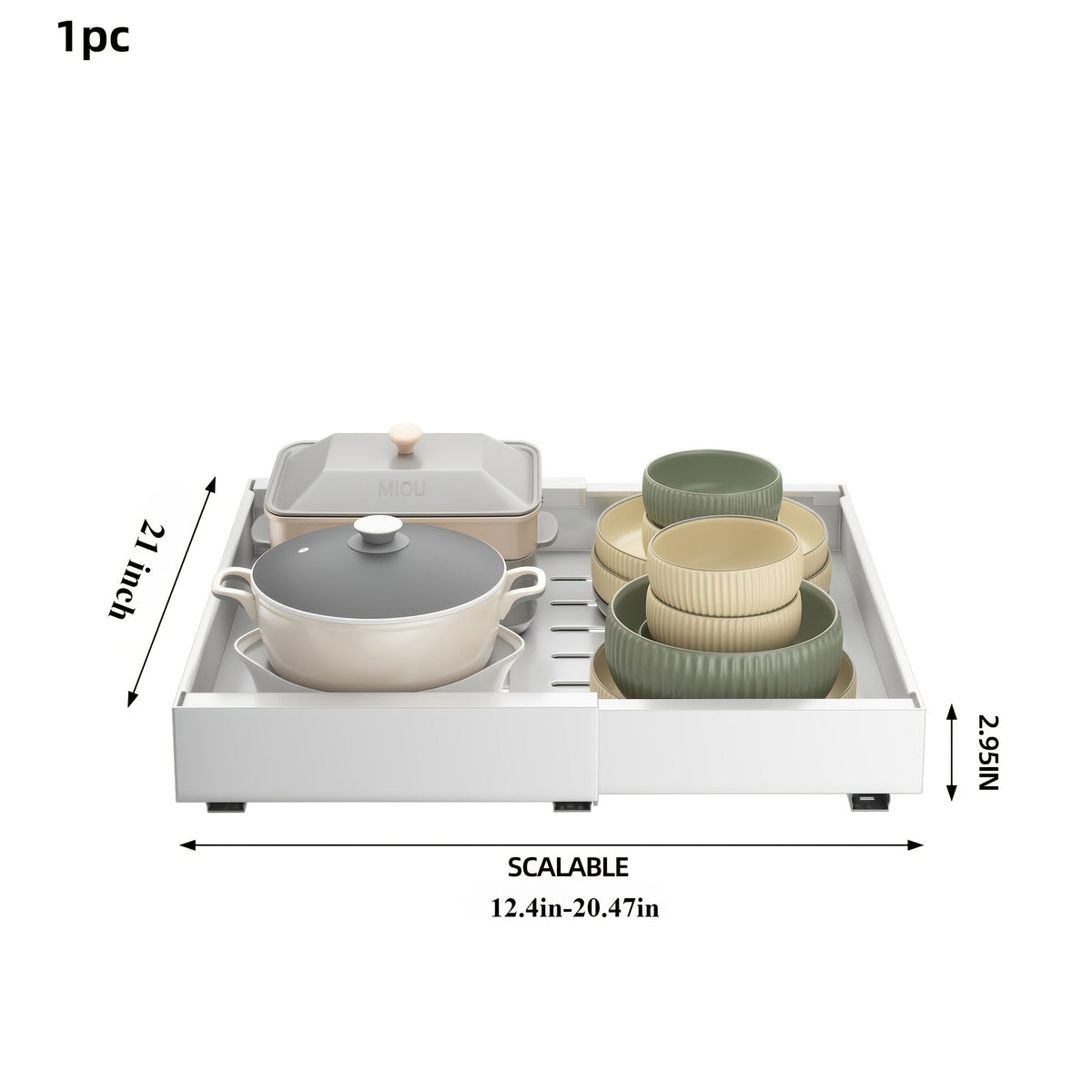 Expandable Pull-Out Cabinet Shelf with Adjustable Width, 16.5- or 21-Inch Depths and Black or White Pack Options