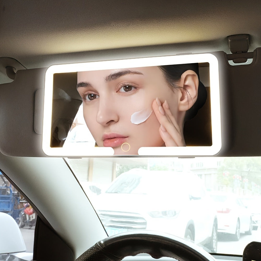 Car Visor Makeup Mirror LED Lighted USB Powered – Sun Visor Vanity Mirror with 3 Light Modes, Universal Fit for Cars Trucks SUVs