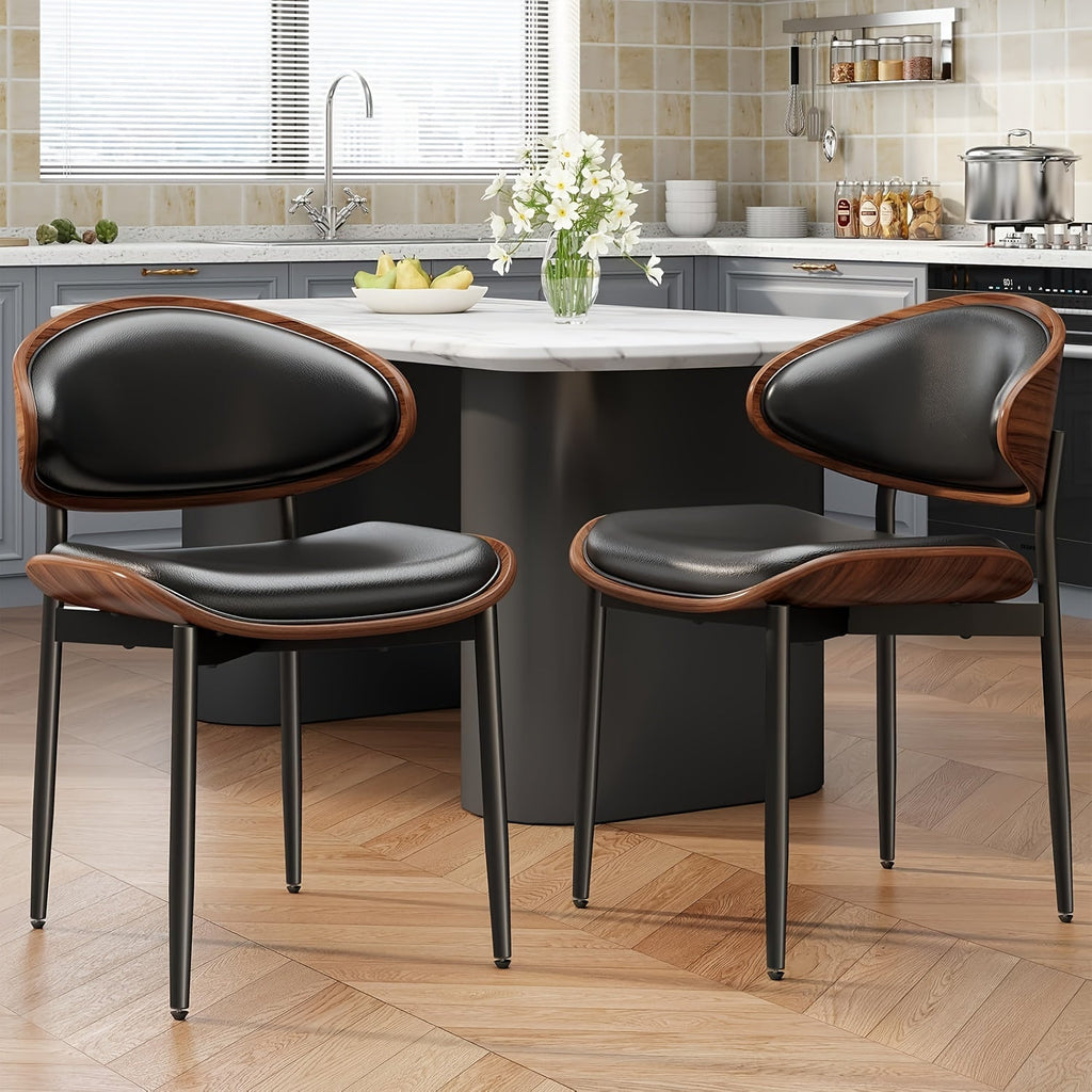 Two-Piece Faux Leather Dining Chair Set with Rounded Backs, Adjustable Footpads and Nine Finish Labels