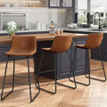 Bar Stools with Backs, Fixed 26in Seat in Sets of 2 or 3 with Faux Leather Back, Metal Sled Legs and Six Colors