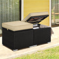 2-Piece Set Wicker Outdoor Ottoman with Hidden Storage and Removable Cushions