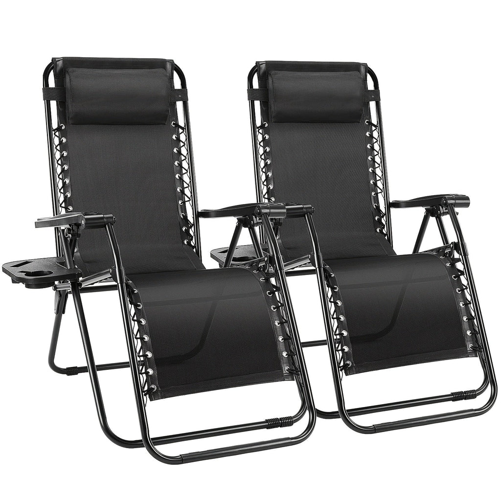 2-Piece Set Zero-Gravity Outdoor Lounge Chair with Cup Holder