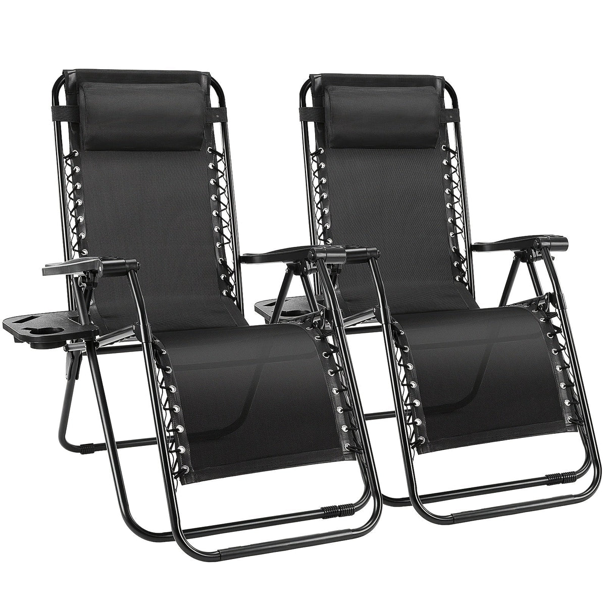 2-Piece Set Zero-Gravity Outdoor Lounge Chair with Cup Holder