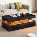 Coffee Table AMERLIFE 40-Inch High-Gloss MDF LED Design with Open Shelf and Black, White or Grey Finish Options