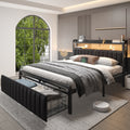 Bed Frame Steel Platform with 2-Tier Shelf Headboard, Hidden Drawers and 800 lb Weight Capacity