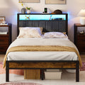 Bed Frame Steel Platform with 2-Tier Headboard Shelf, Built-In LED Lighting and Type-C Charging Station