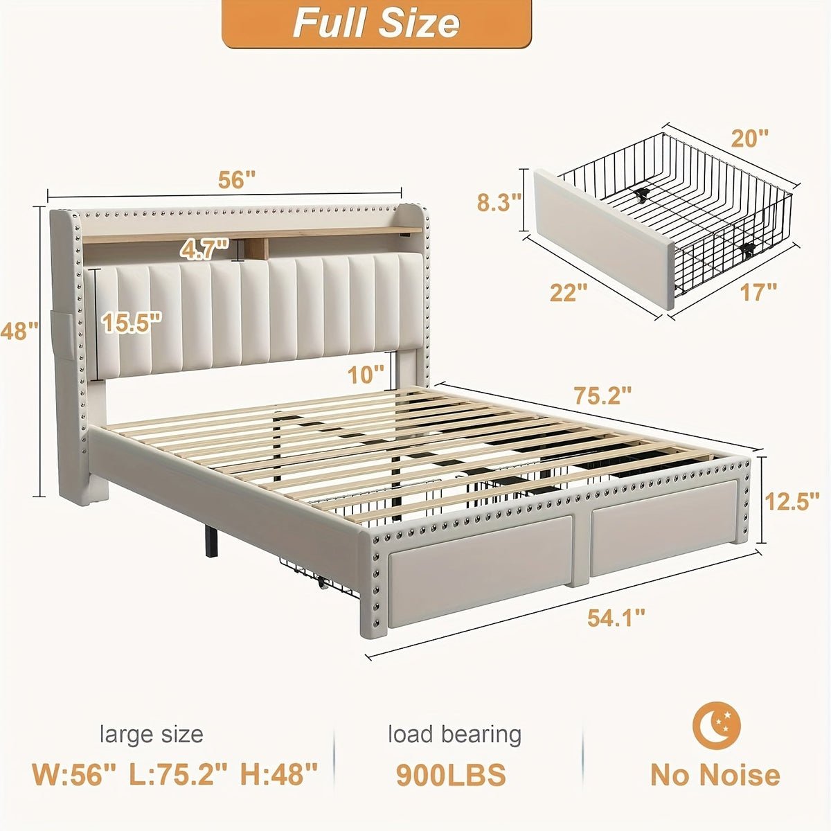 Bed Frame shown in the Beige, Full option