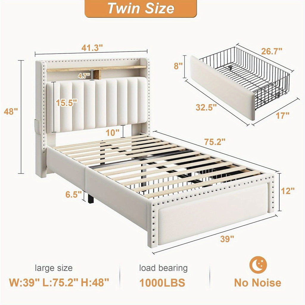 Bed Frame shown in the Beige, Twin option