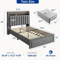 Bed Frame with Drawers, Upholstered Platform with 48-Inch Rivet Headboard, Two Storage Drawers and Wood Slats