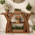 55.1-Inch Two-Tier Console Table with Curved Side Supports and Open Lower Shelf in Two Wood-Look Finishes