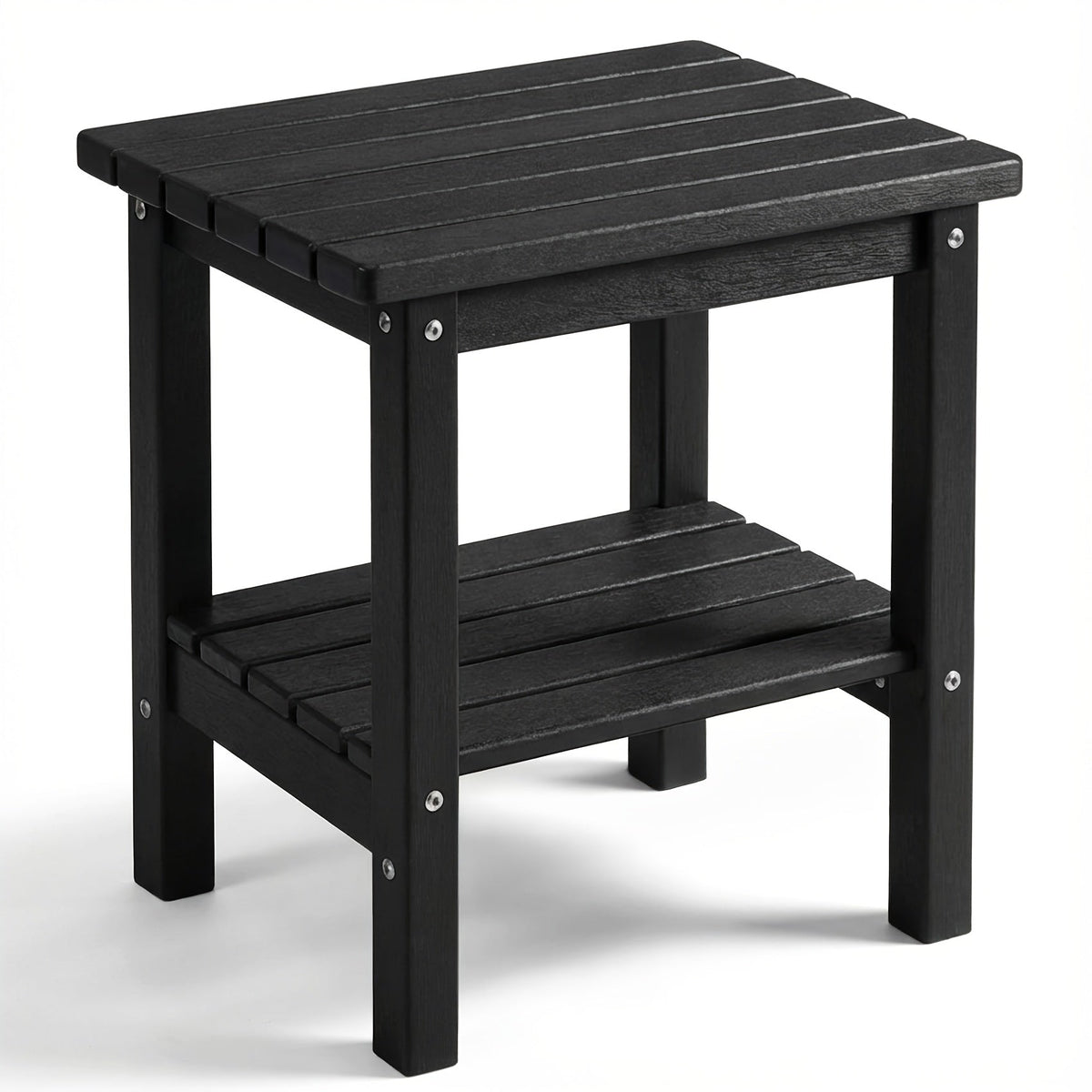 2-Tier Wood Outdoor Side Table, Outdoor Accent Table for Patio