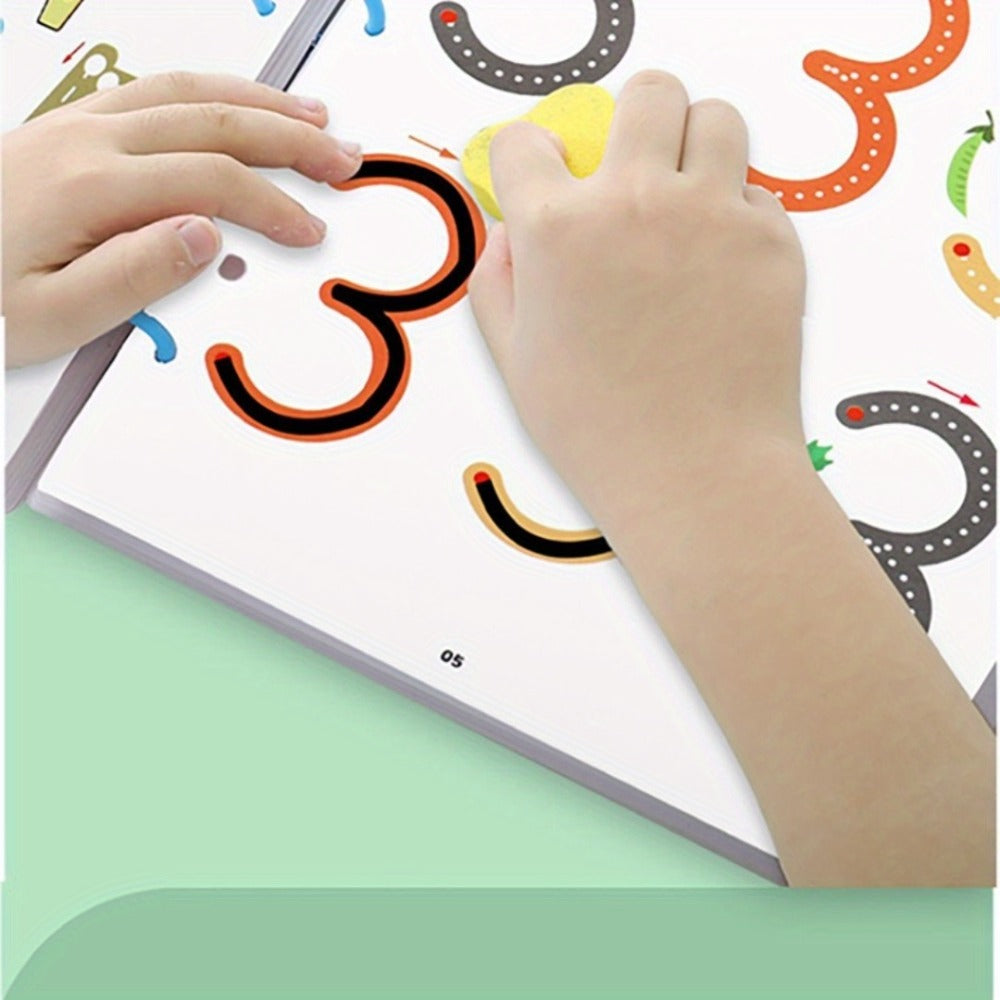 Wipe Clean Tracing Workbook for Kids – 64-Page Reusable Magic Exercise Book with 8 Color Pens & Eraser, Pen Control Writing Practice