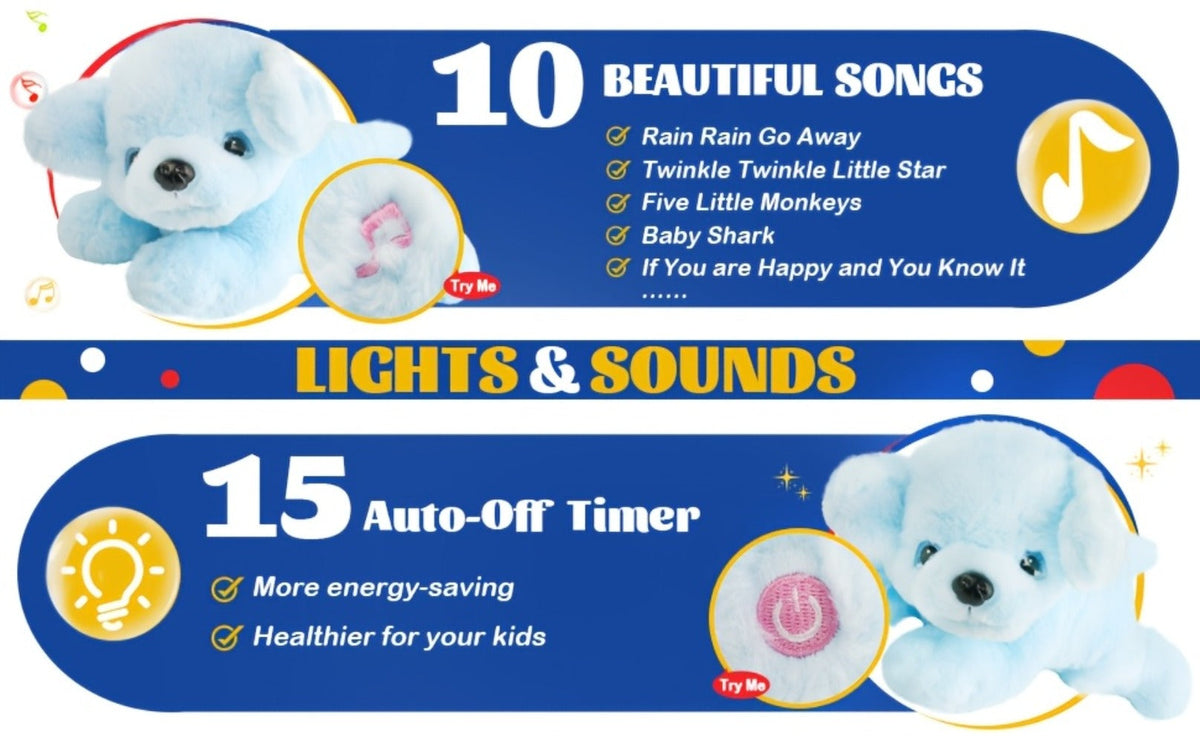 Plush Toy Blue Puppy with Light-Up Body and Music for Colorful Interactive Room Display and Gifting