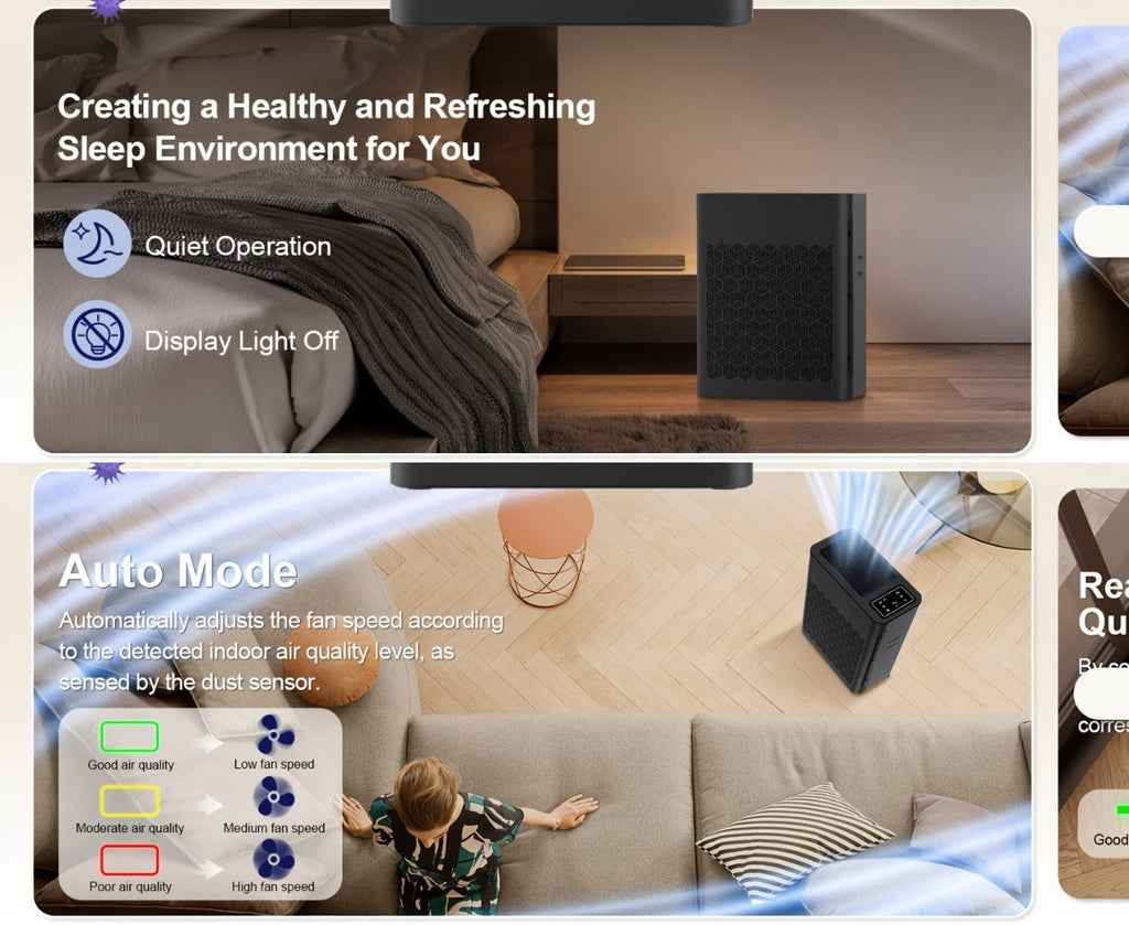 Air Purifier with HEPA Filter, PM2.5 Display, Air Sensor, Auto Mode, Timer and Two Color Options