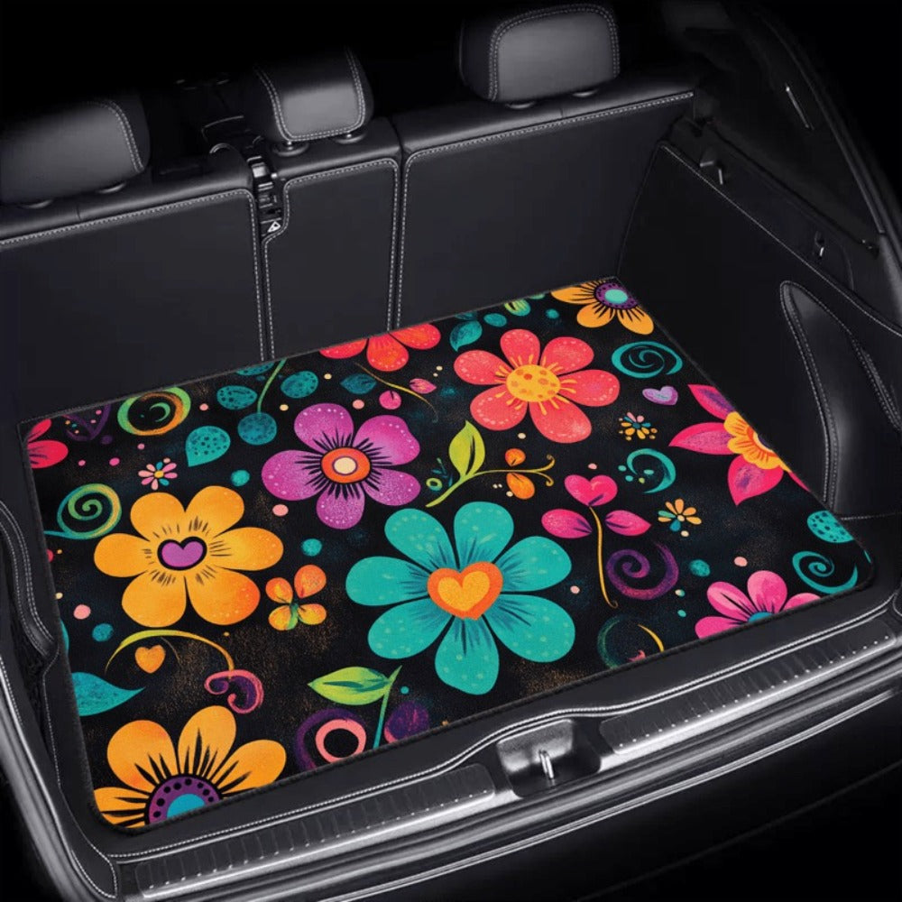 Car Trunk Mat Anti-Slip Rubber – Colorful Petal Pattern Cargo Liner, Non-Slip Boot Mat for Most Cars, Durable Trunk Organizer Pad & Interior