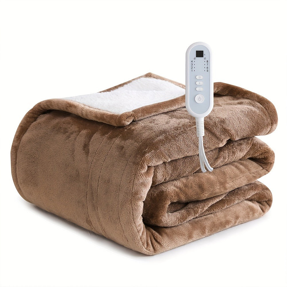 Electric Blanket with Temperature Control and Timer, Extra Large Flannel Heated Blanket, 8 Levels Auto-Off