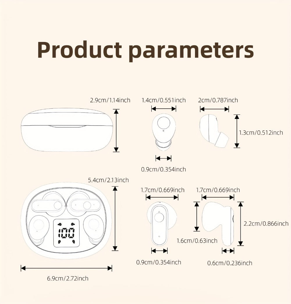 Wireless Earbuds MSHUKCOE 2-in-1 Mini Sleep Style with Touch Controls and Black, Khaki or Purple Choices