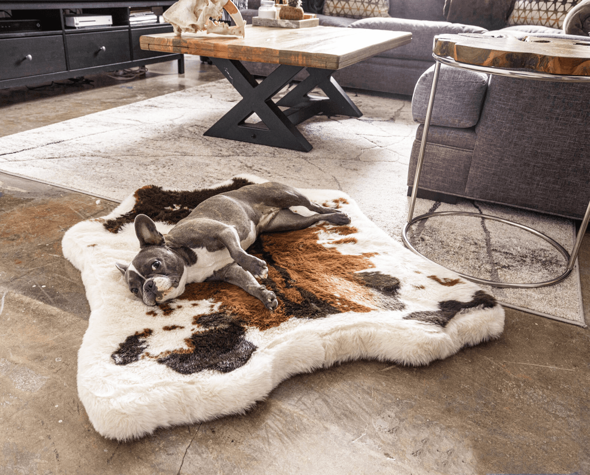 Faux Cowhide Memory Foam Dog Bed, Junior (40" L x 35" W)
