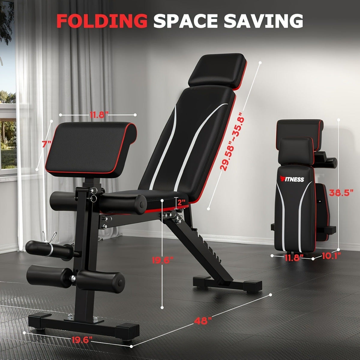 Adjustable Weight Bench 6-in-1 Foldable – Flat Incline Decline, Resistance Bands, Preacher Curl & Leg Developer, 770lb Capacity