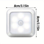 Four-Piece 8cm Square Battery Night Light Set with Motion Sensors and Cool-Light Checkout for Hallways