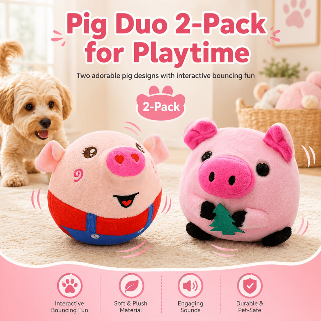 Dog Toy USB-Rechargeable Bouncing Character with Voice Recording, Music and Animal Sound Modes