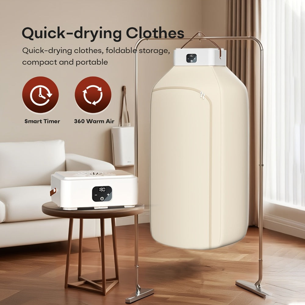 Foldable Clothes Dryer Smart Touch Screen Two-Speed Control Timer Function with Dry Bag Quick Drying Compact Design for Apartments Dorms RVs