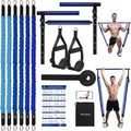Natural Latex Pilates Bar Kit with Resistance Bands 20-360 lbs – Stainless Steel Handle, Adjustable Length for 5'3"-6'2"