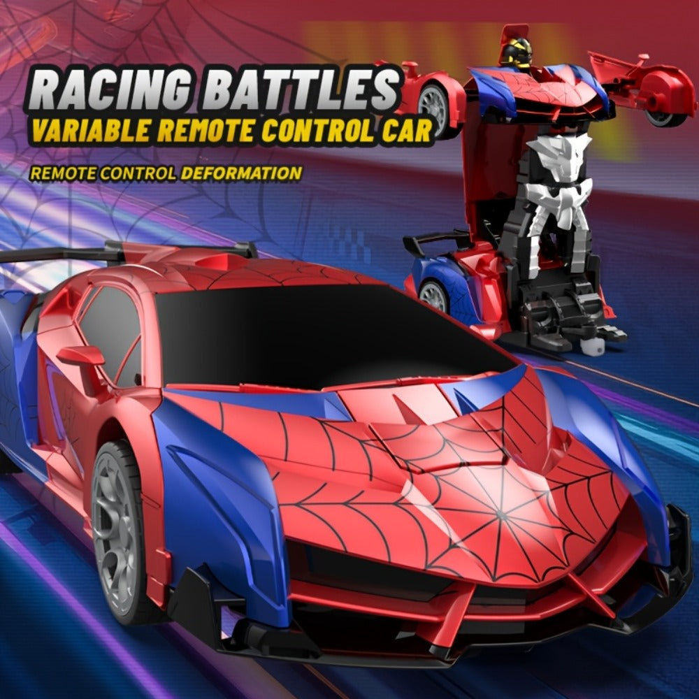 Robot Deformation Car for Kids 1:18 Blue & Red, One-Button Transform Remote Control Stunt Vehicle
