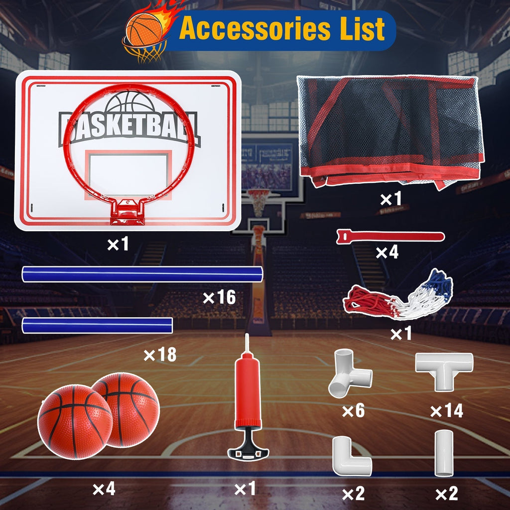 Kids Adjustable Basketball Hoop Set with 2 Balls & Storage – Indoor Outdoor Sport Toy for Ages 3–6, Thick PVC Frame | Best Birthday