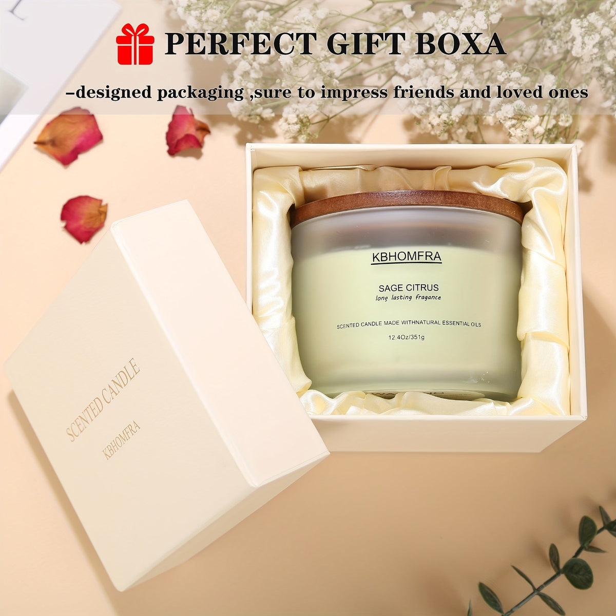 12.4oz Candle with Three Cotton Wicks, Wide Glass Jar, Gift Box and Six Fragrance Selections