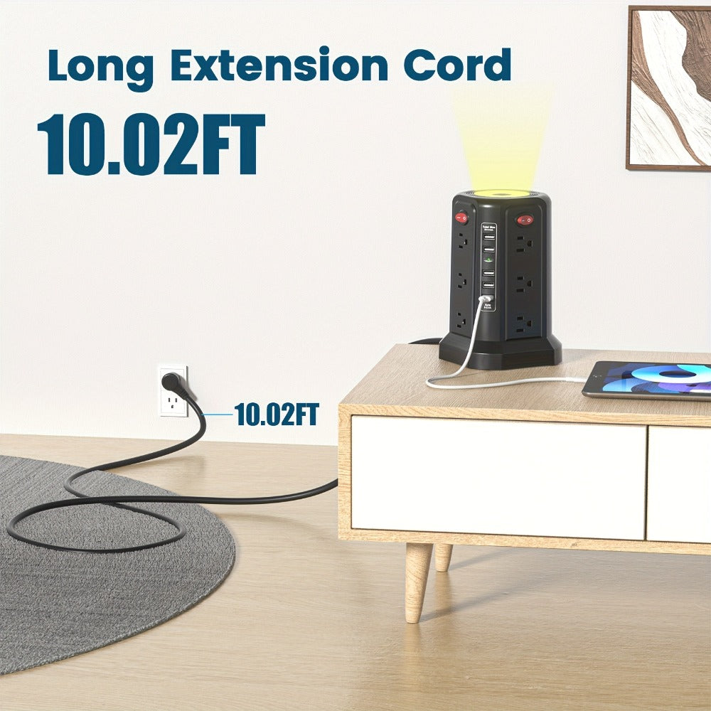 Surge Protector Power Strip Tower with 12 AC Outlets 5 USB Ports 8.8FT Extension Cord Night Light for an Everyday Personal Care Routine