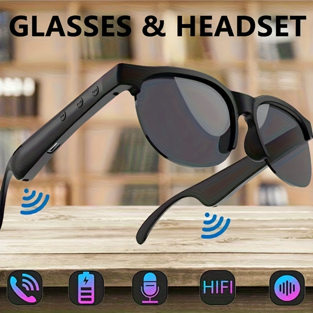 Smart Glasses Open-Ear Bluetooth Audio Eyewear with Built-In Speaker, Microphone and Black or White Frames