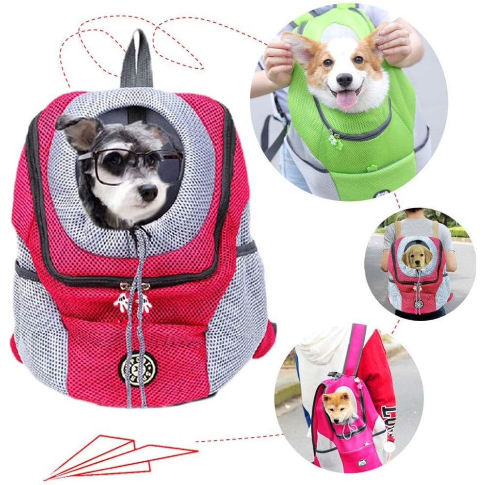 Head-Out Pet Carrier Backpack with Mesh Panels, Side Pockets and RoseRed or Black Medium Options